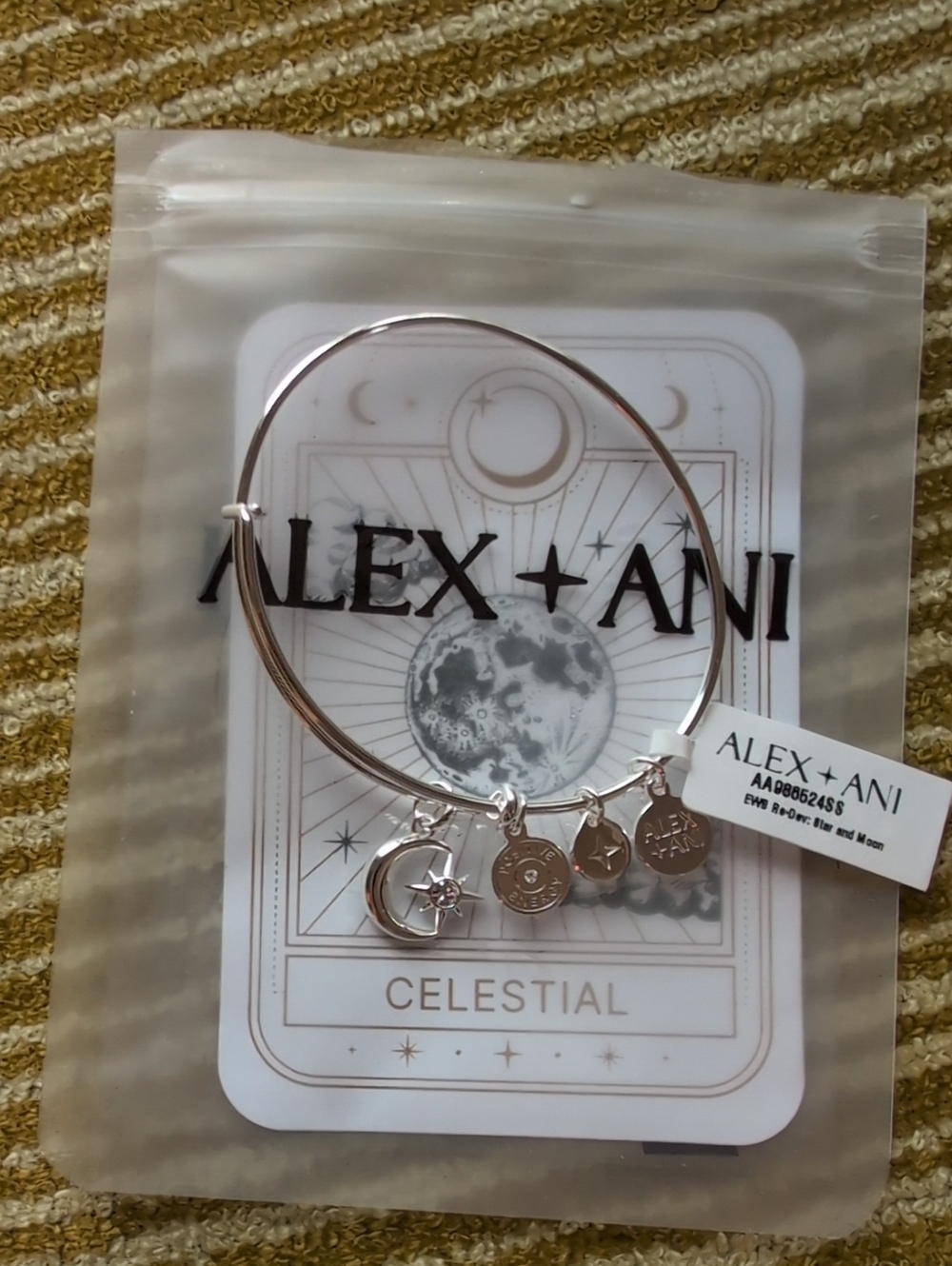 Alex and Ani Silver Celestial Charm Bangle with Moon & Star Accents